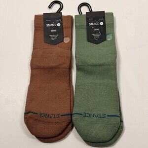 NWT Stance Combed Cotton Quarter Height Socks - Brown - Sage - Large - 2 Pair